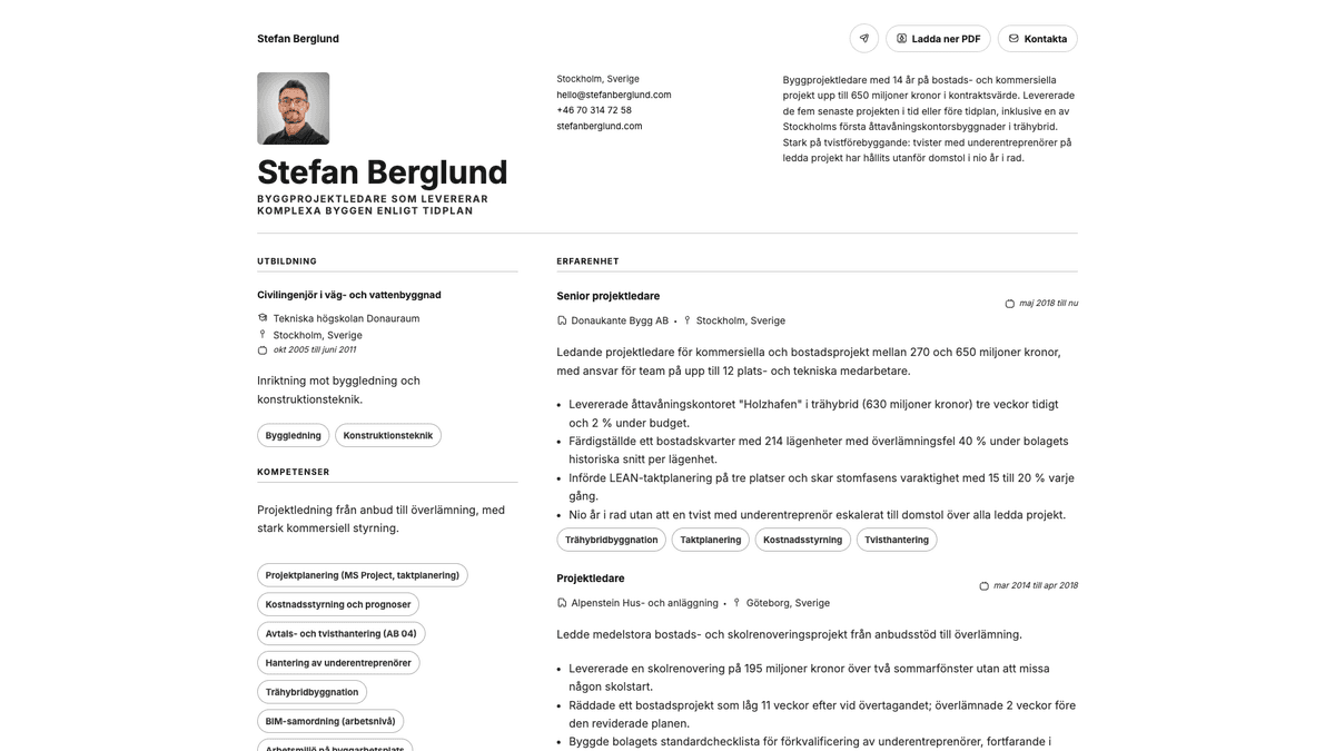 Obsidian online resume example