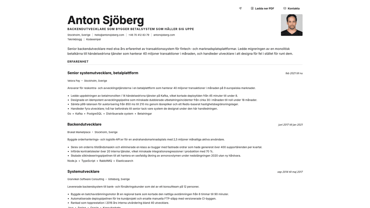 Platinum online resume example