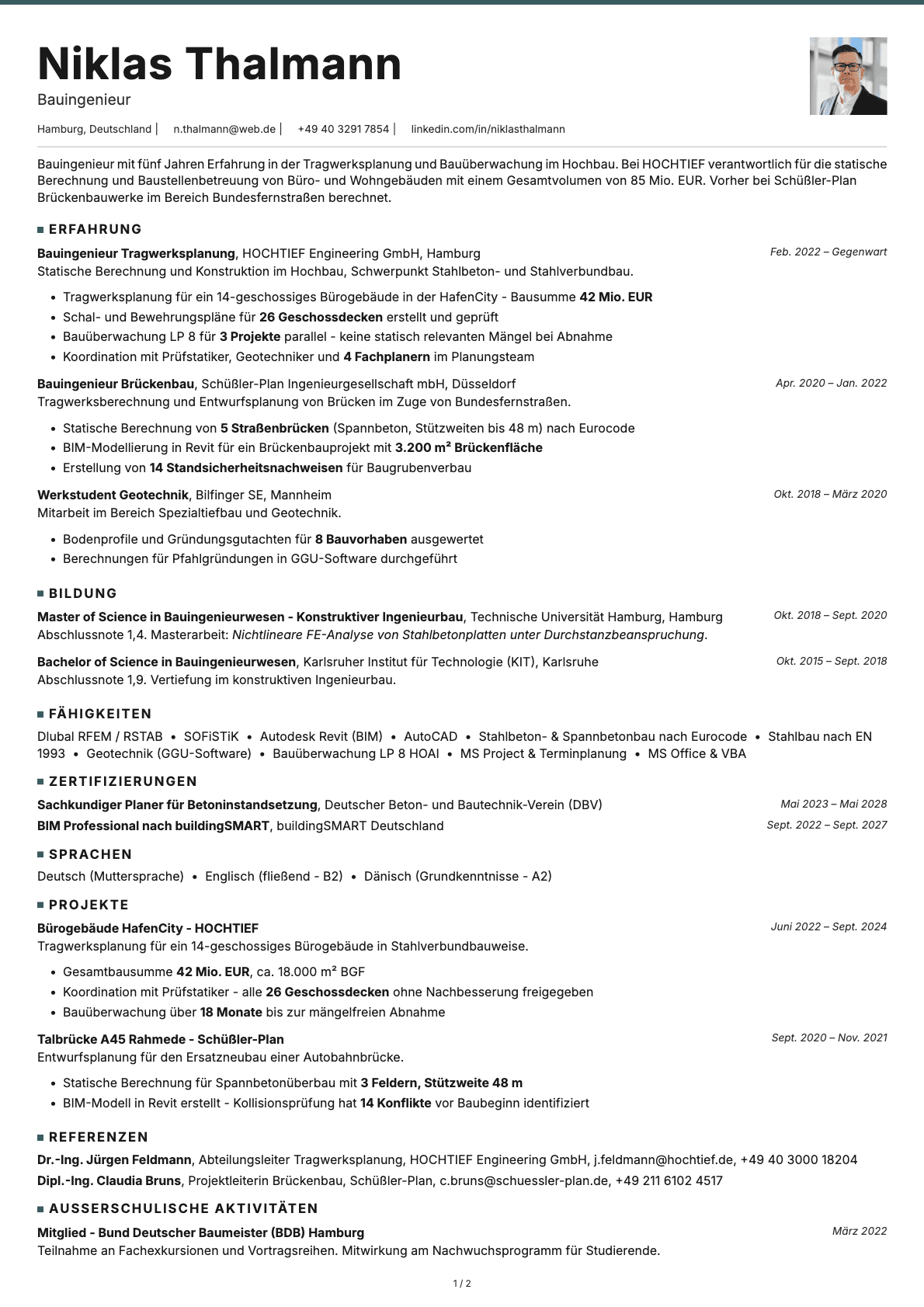 Bauingenieur resume example