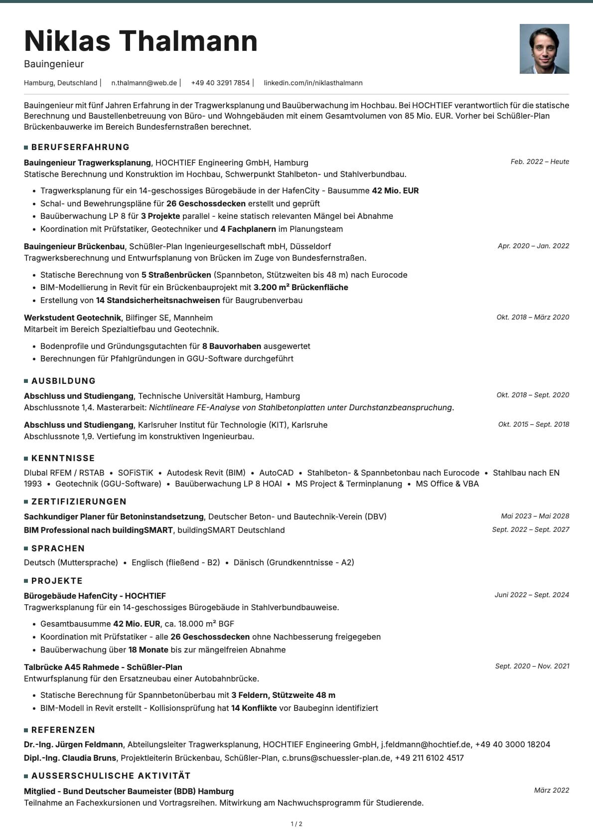 Bauingenieur resume example