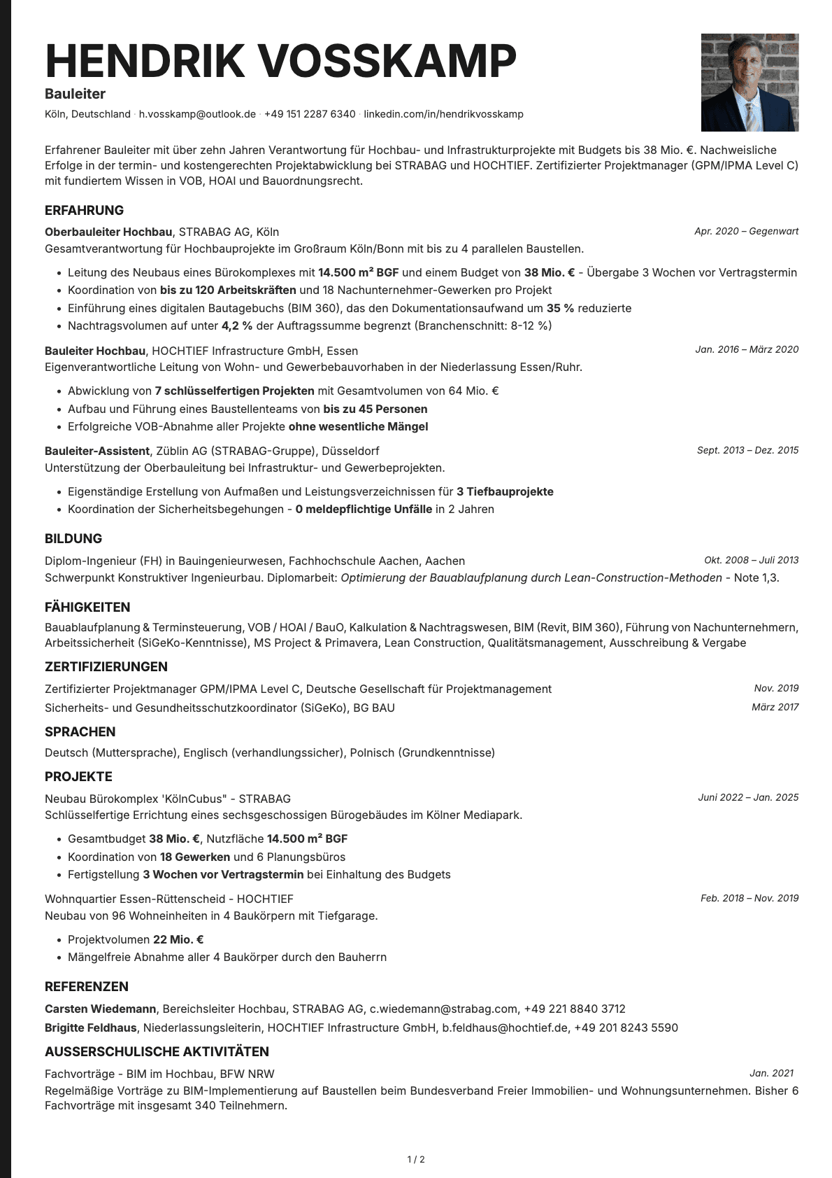 Bauleiter resume example