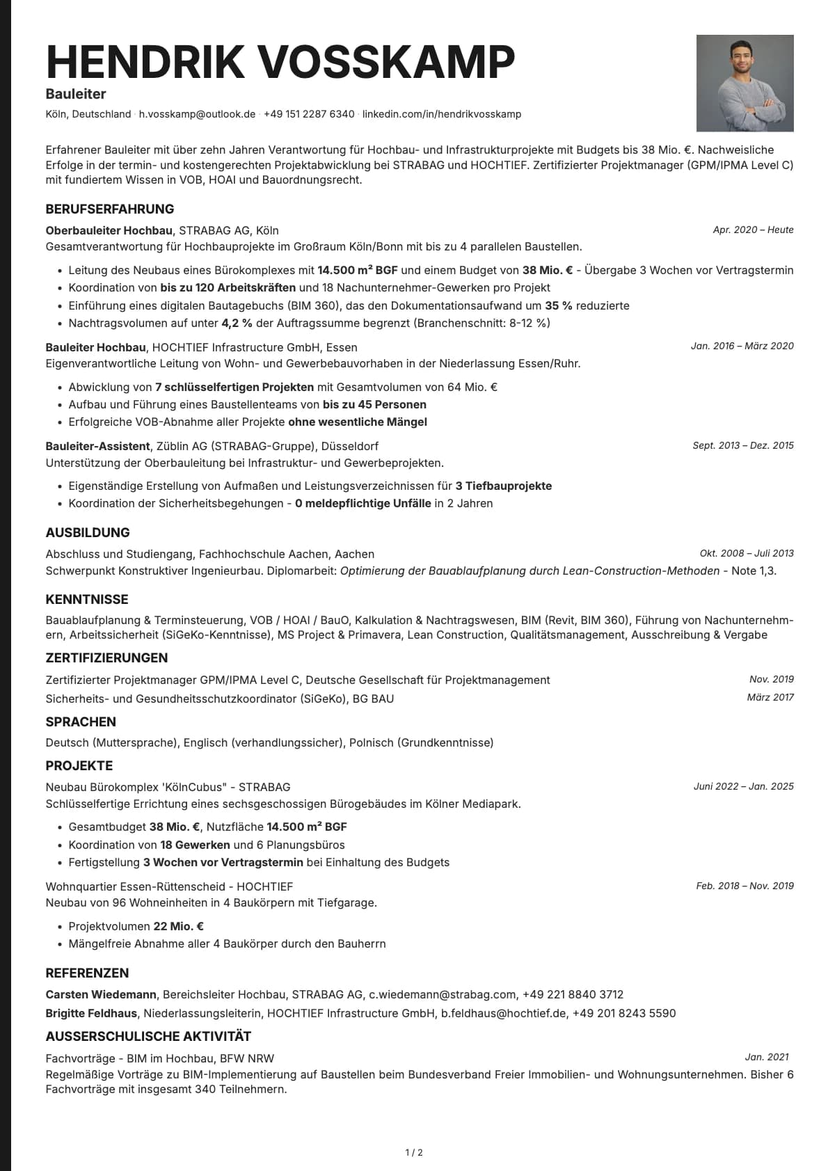 Bauleiter resume example