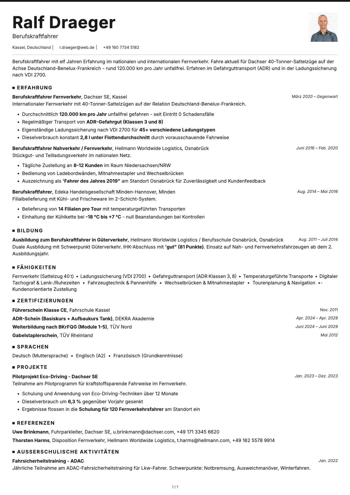 Berufskraftfahrer resume example