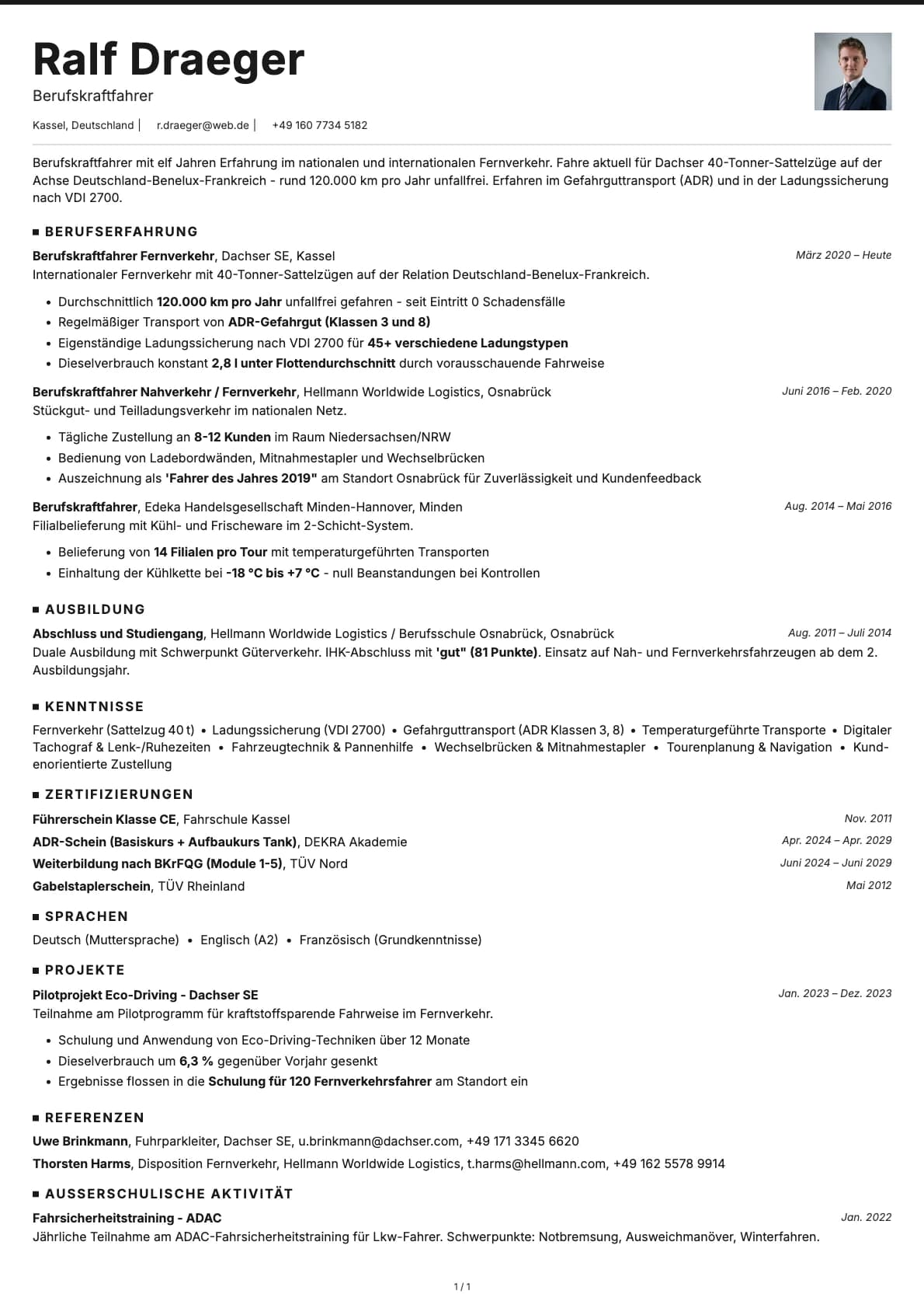 Berufskraftfahrer resume example
