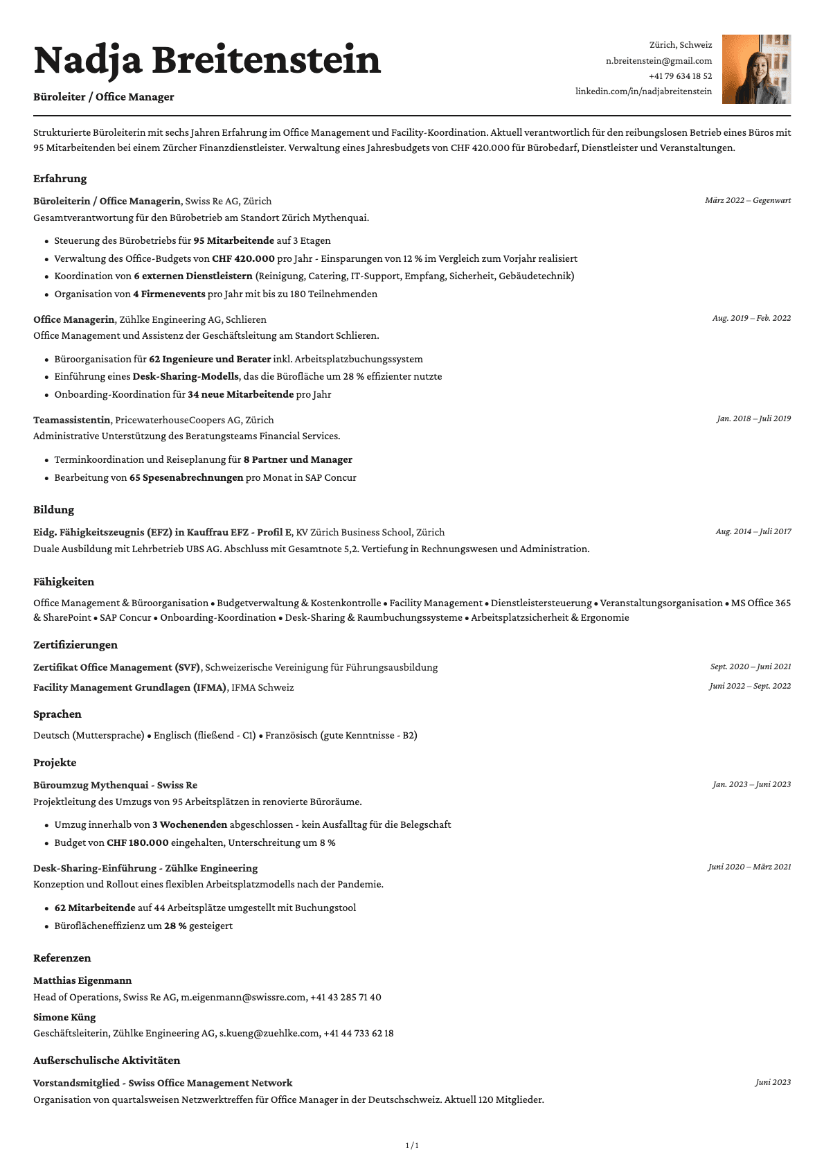 Büroleiter / Office Manager resume example