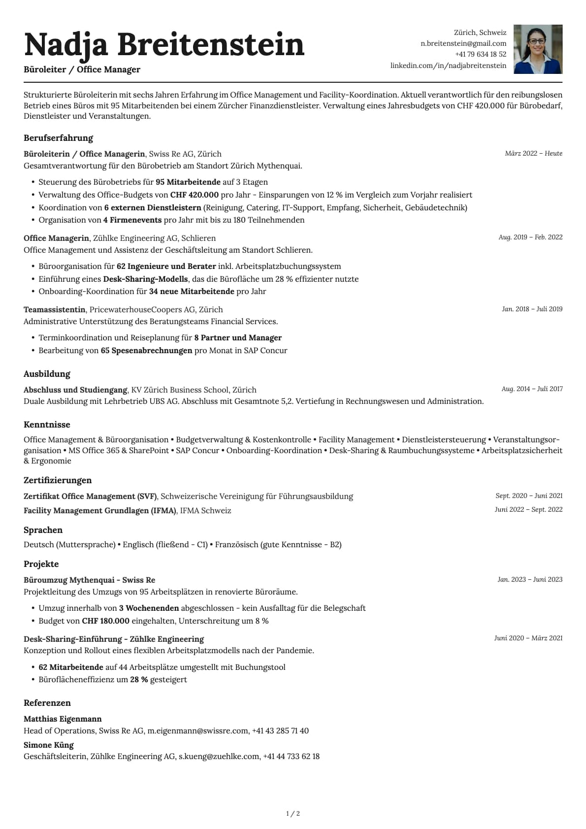 Büroleiter / Office Manager resume example