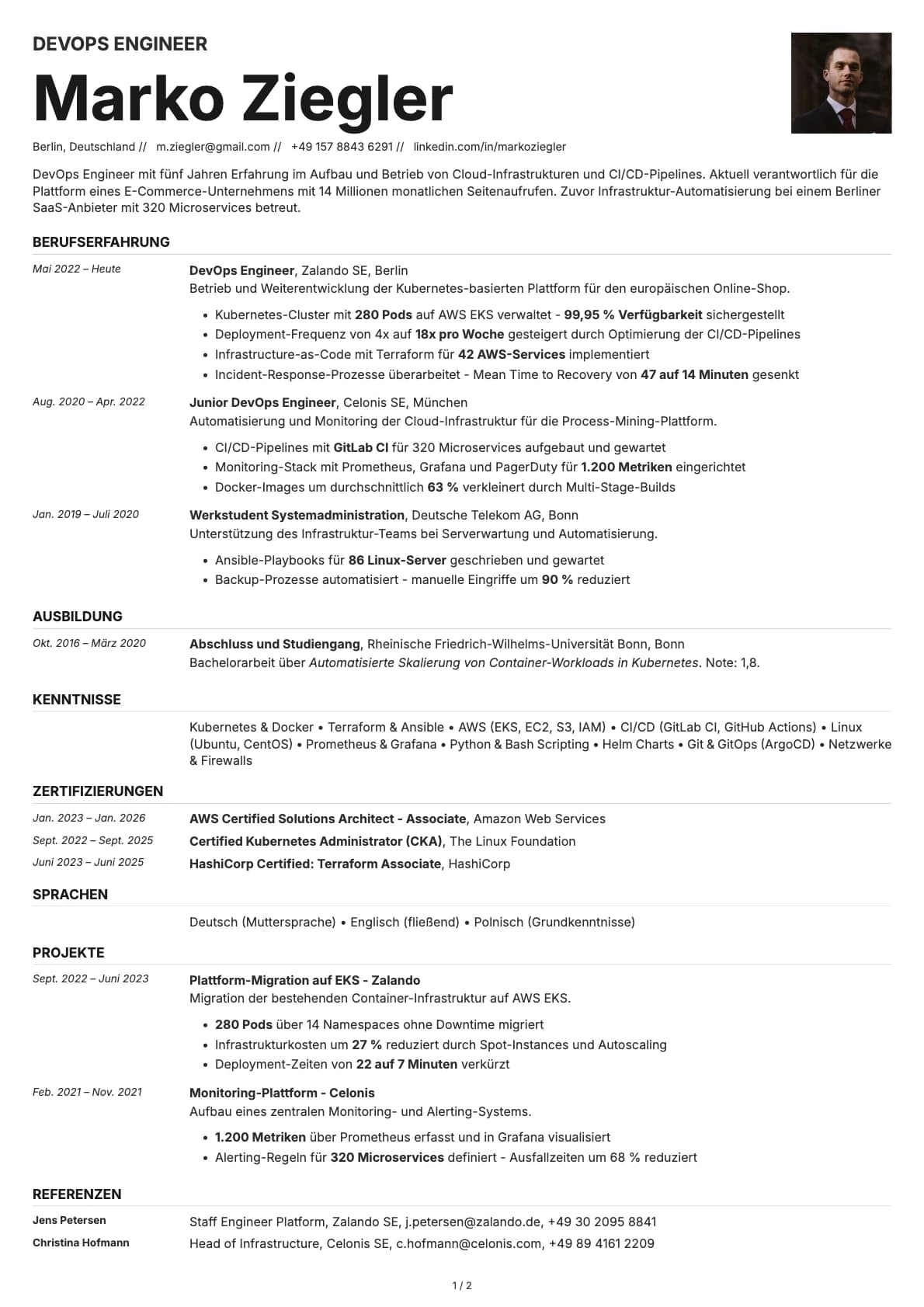 DevOps-Ingenieur resume example