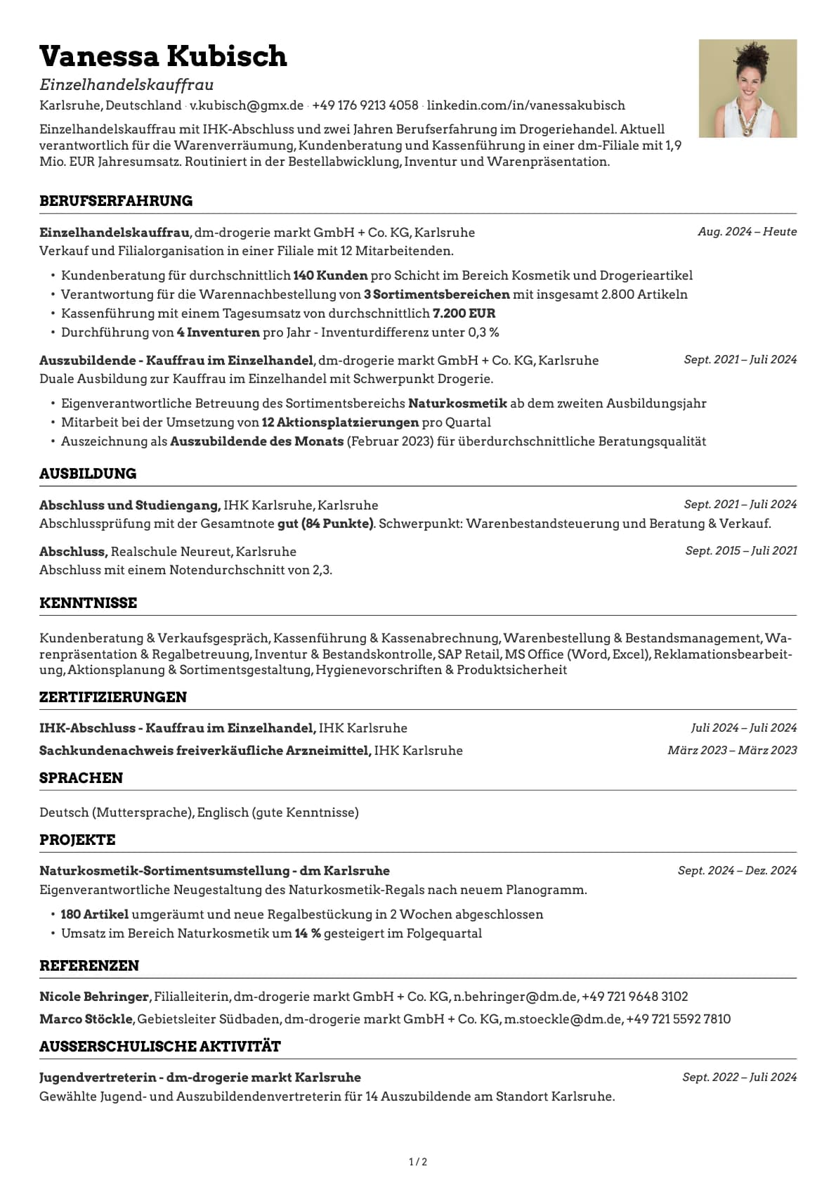 Einzelhandelskaufmann resume example