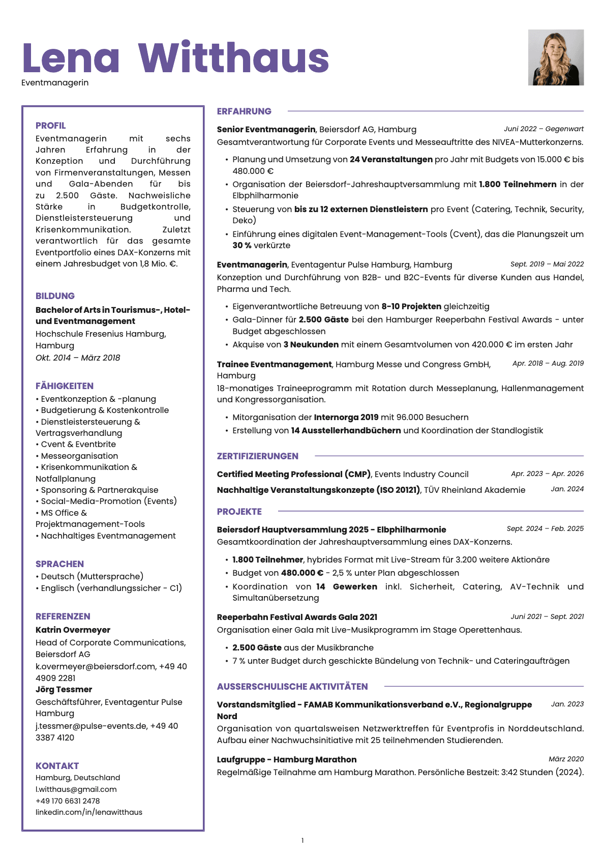 Eventmanager resume example