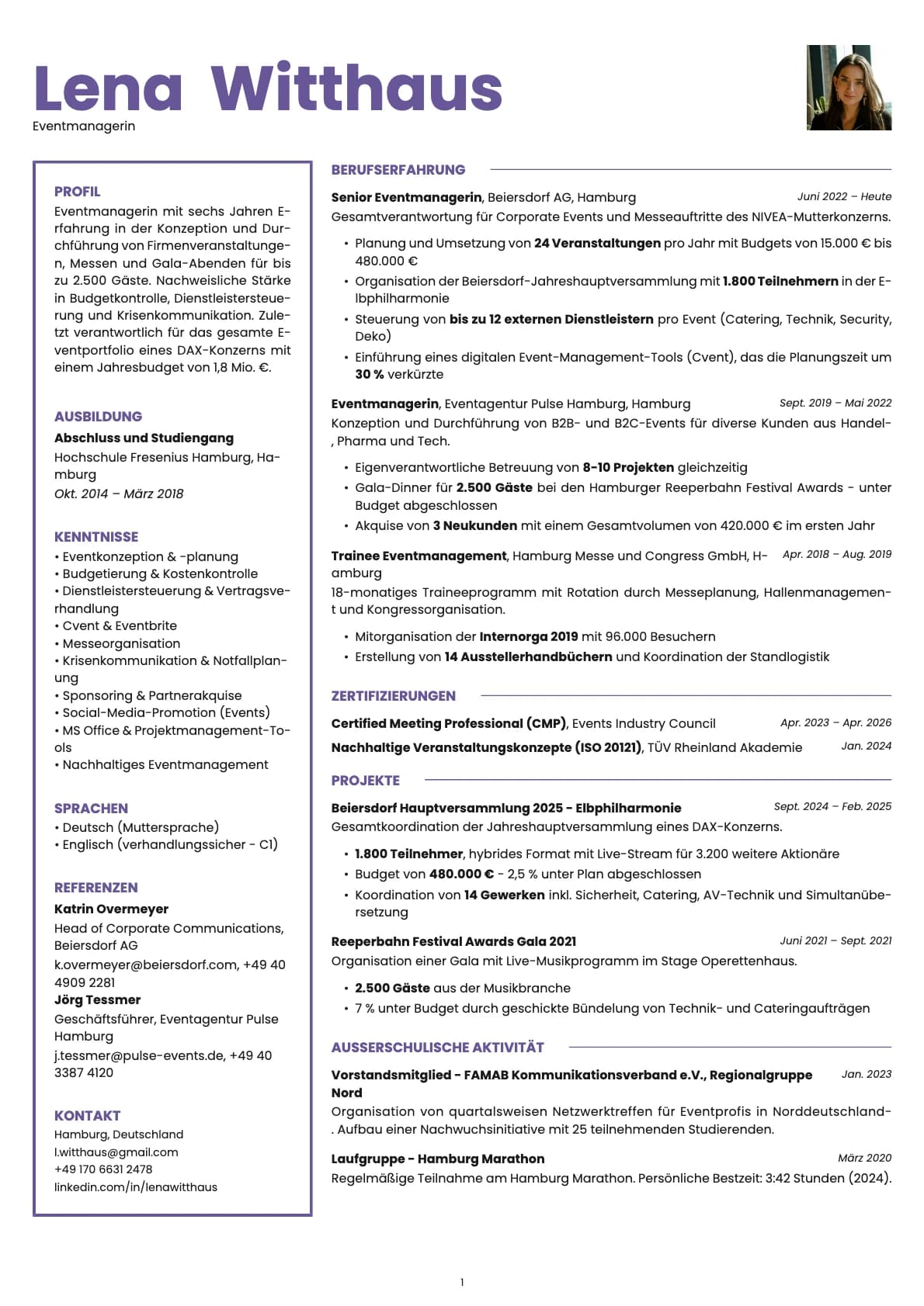 Eventmanager resume example