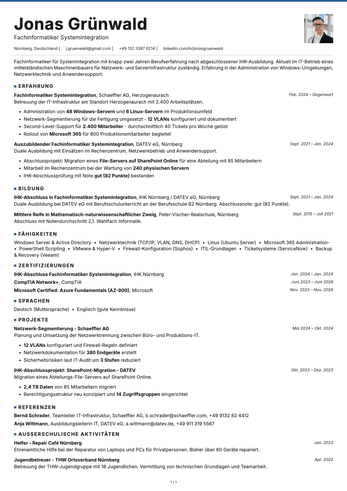 Fachinformatiker Systemintegration resume example