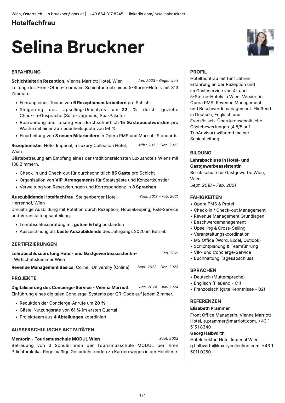 Hotelfachmann / Hotelfachfrau resume example