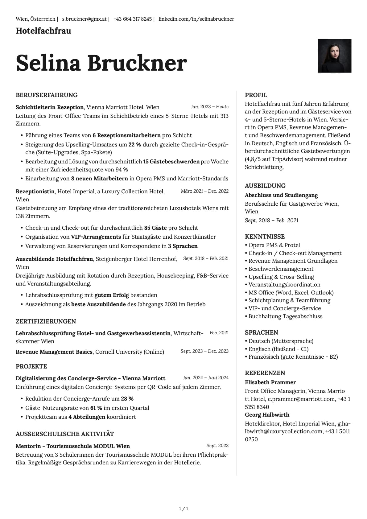 Hotelfachmann / Hotelfachfrau resume example