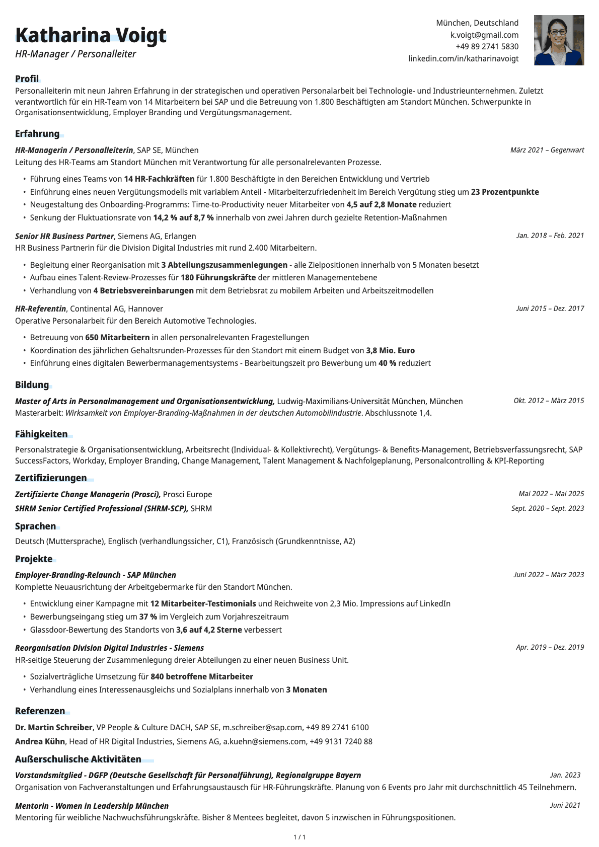 HR-Manager / Personalleiter resume example