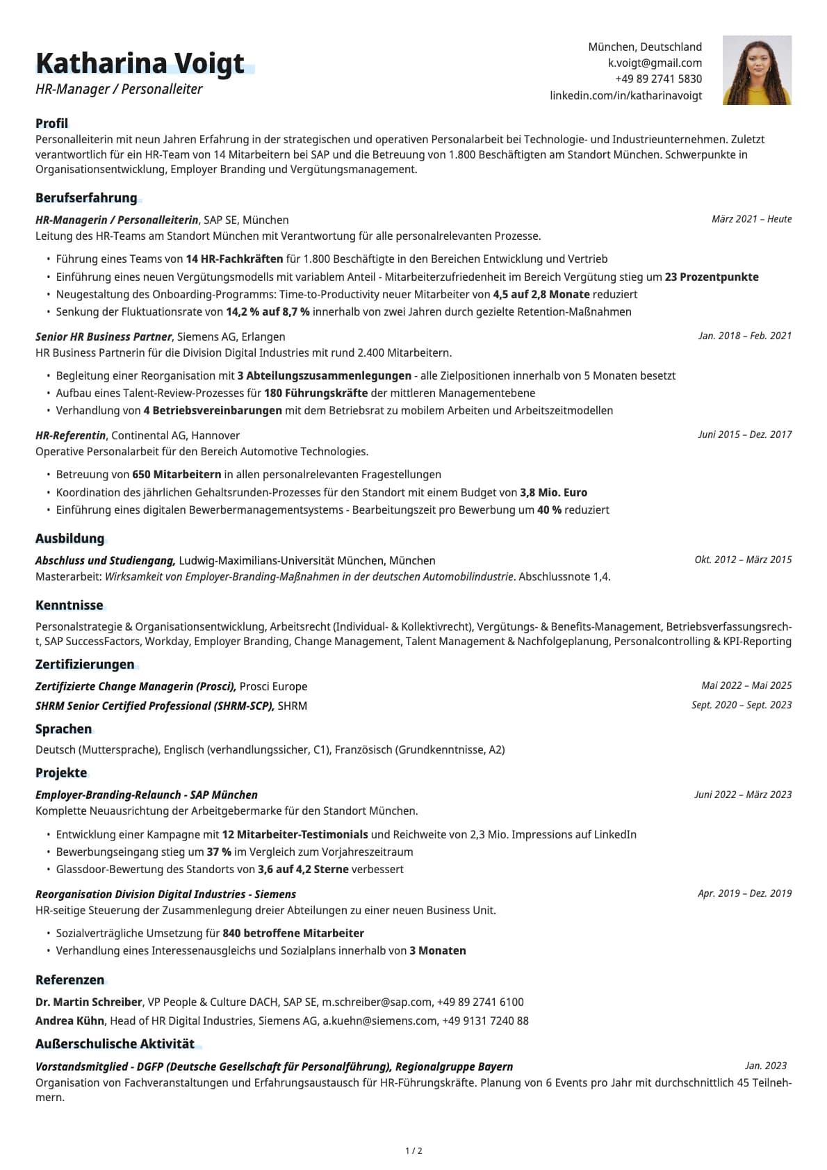 HR-Manager / Personalleiter resume example
