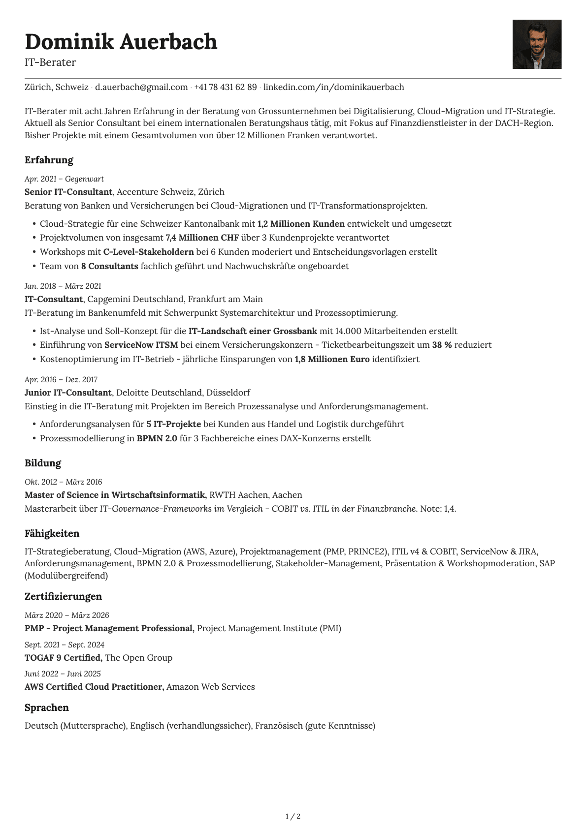 IT-Berater / IT-Consultant resume example