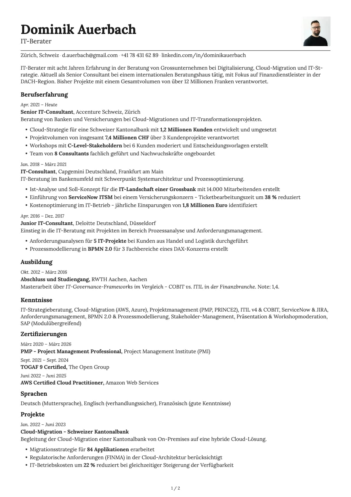 IT-Berater / IT-Consultant resume example