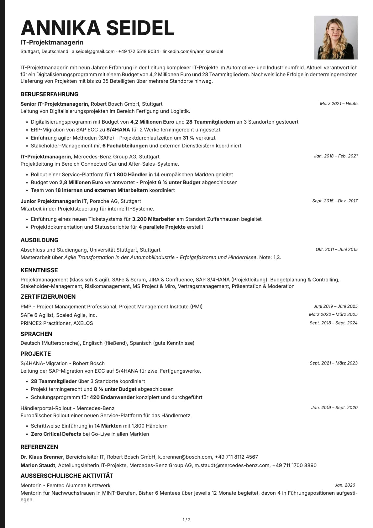 IT-Projektmanager resume example