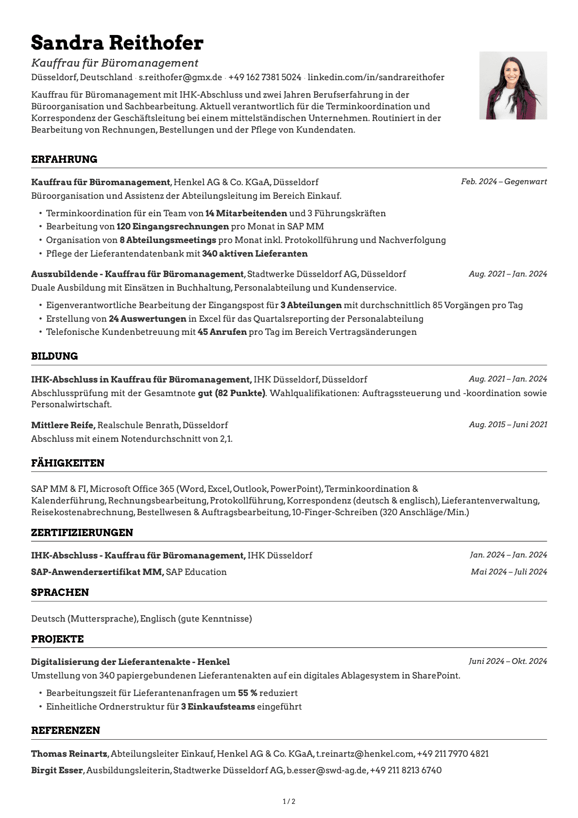 Kauffrau für Büromanagement resume example