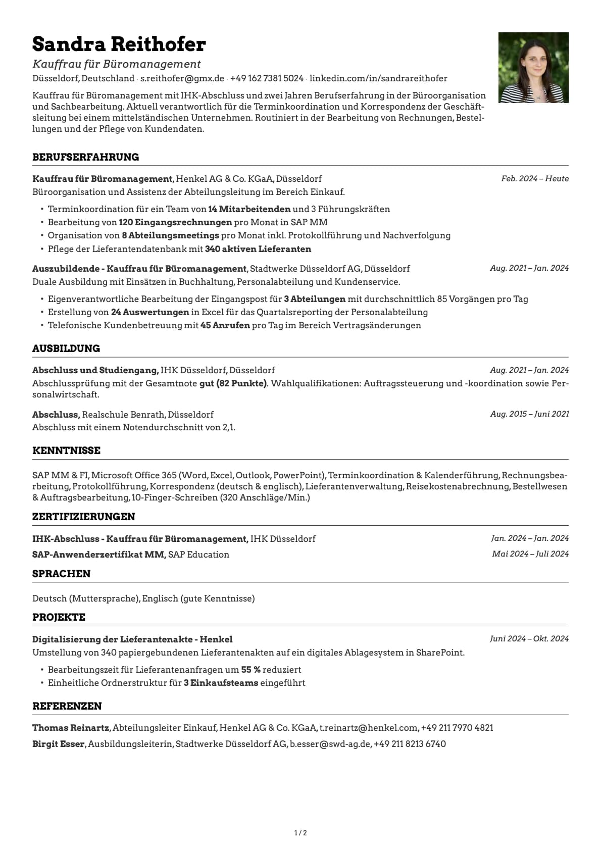 Kauffrau für Büromanagement resume example