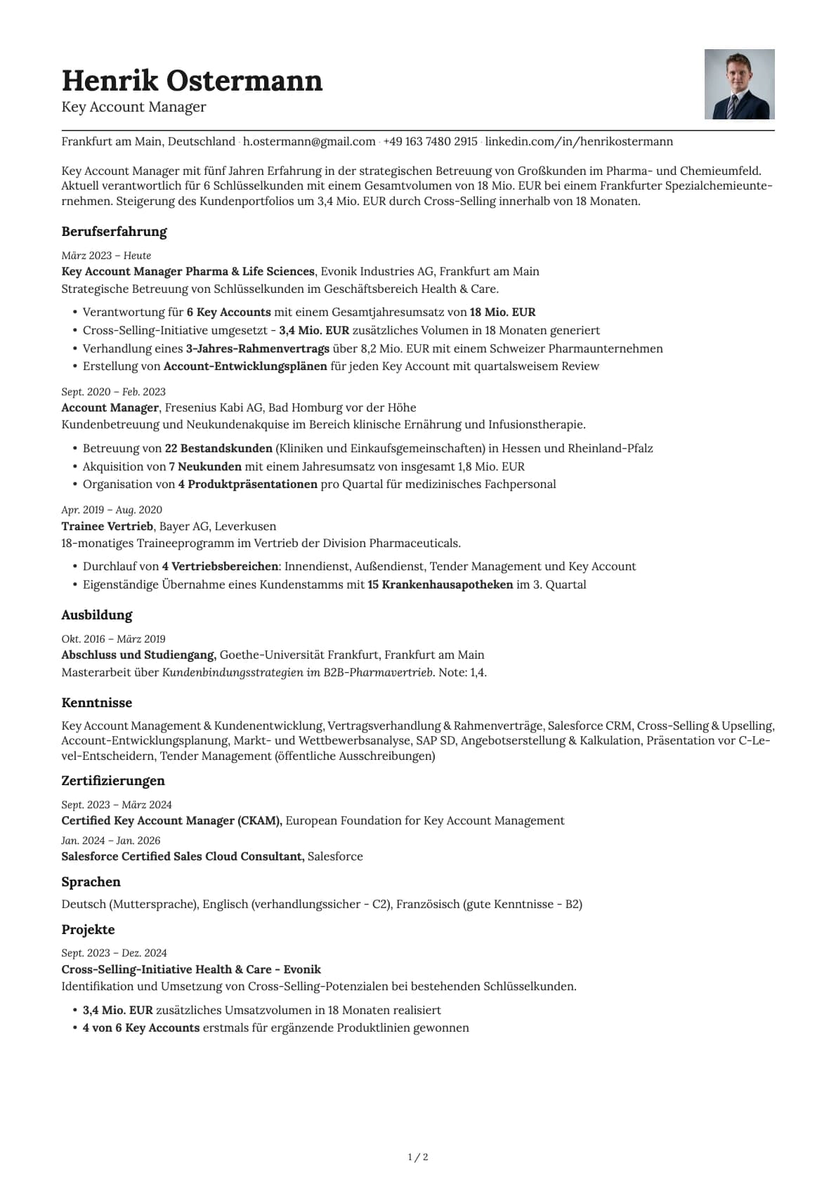 Key Account Manager resume example