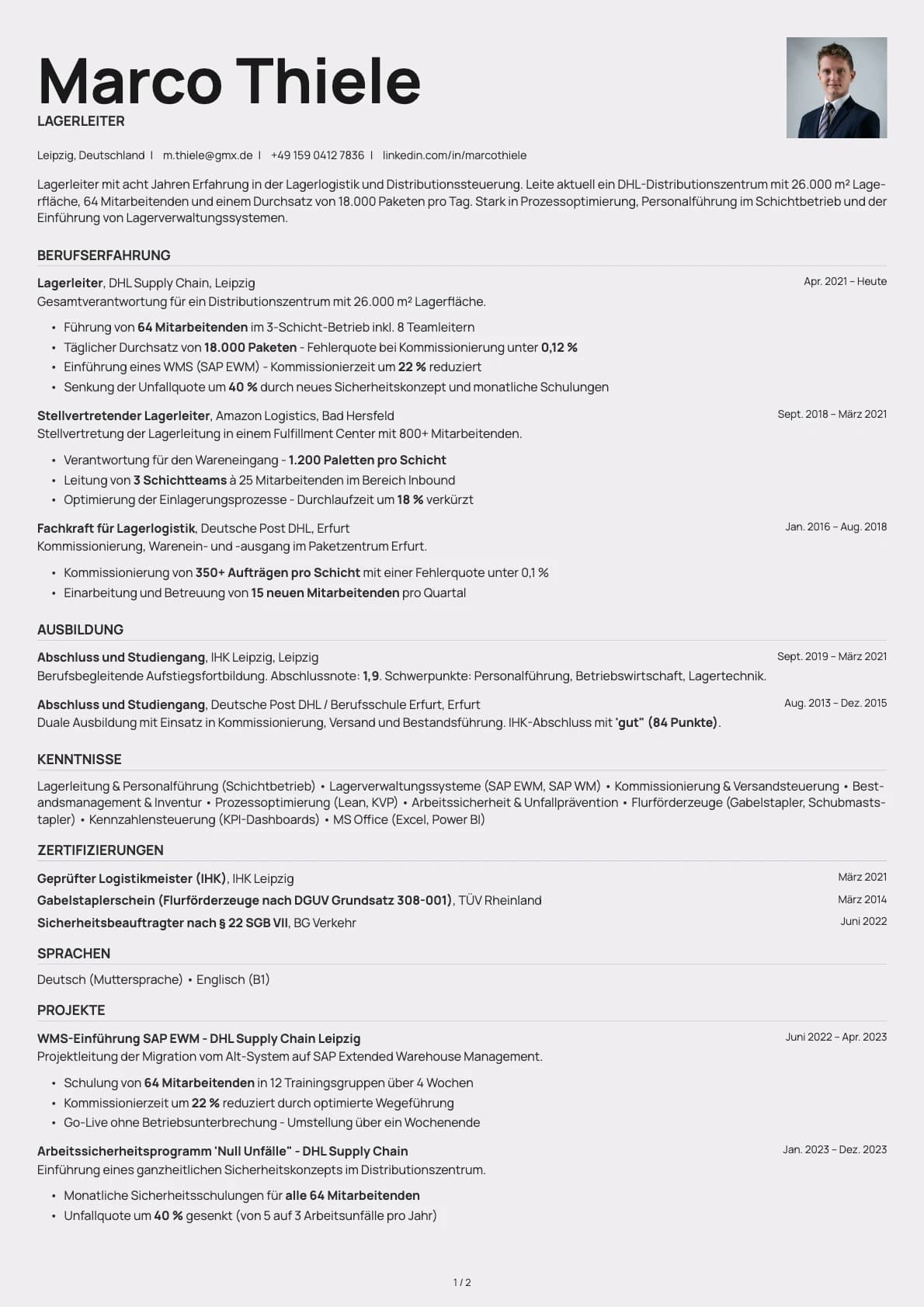 Lagerleiter resume example