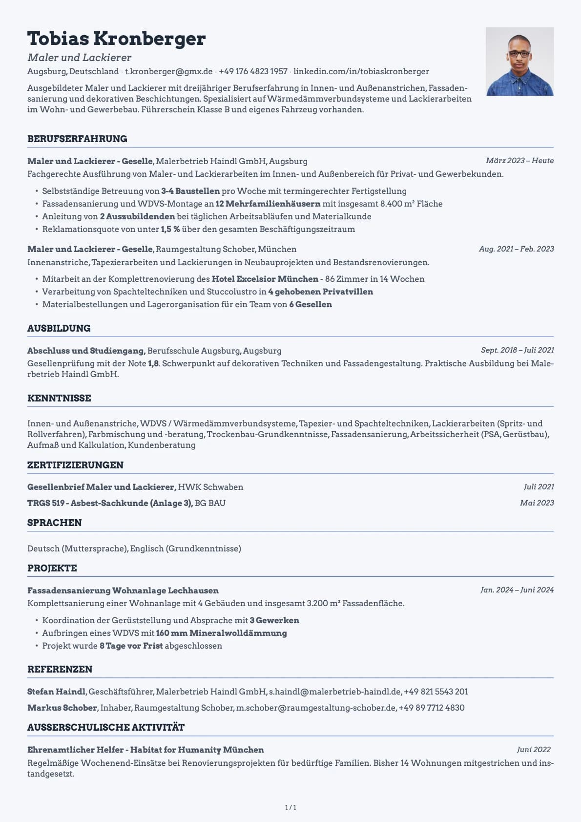 Maler und Lackierer resume example