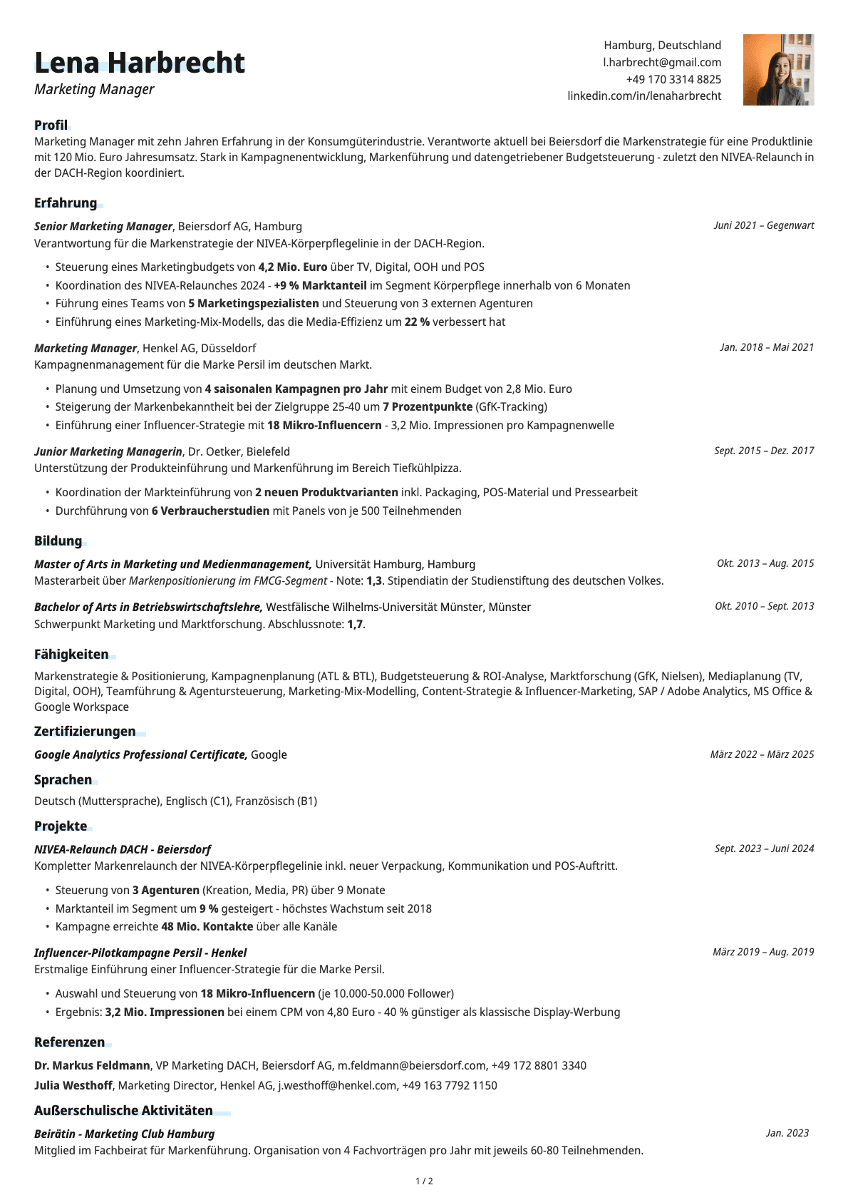 Marketing Manager resume example