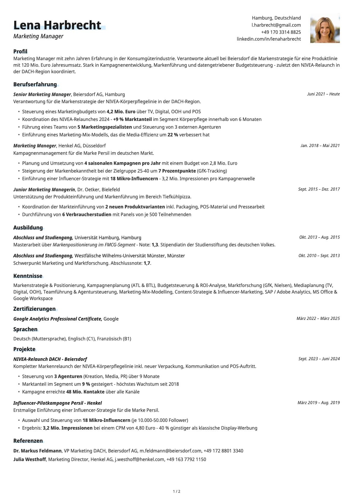 Marketingmanager resume example