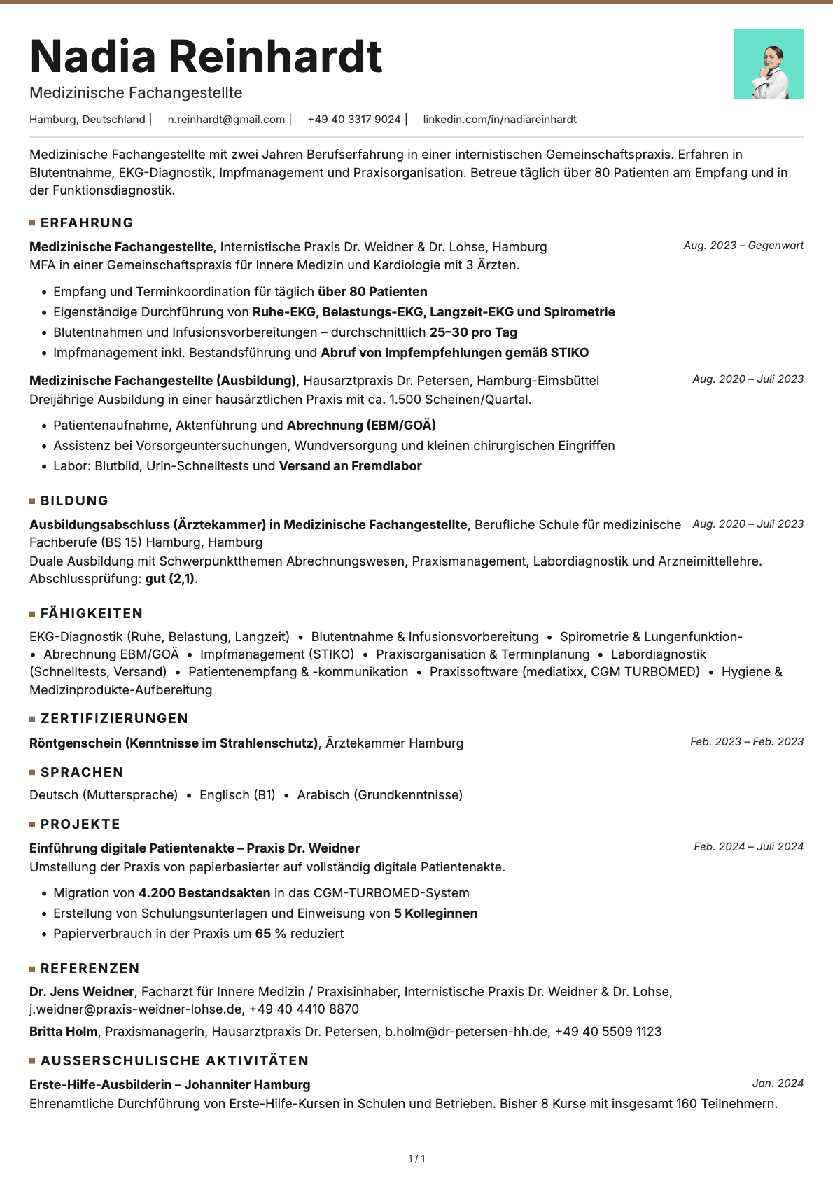 Medizinische Fachangestellte resume example