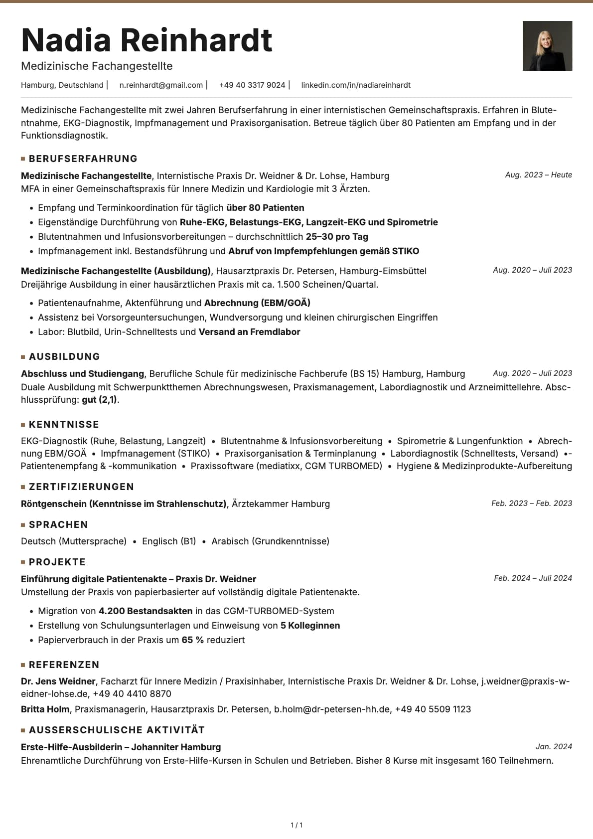 Medizinische Fachangestellte resume example