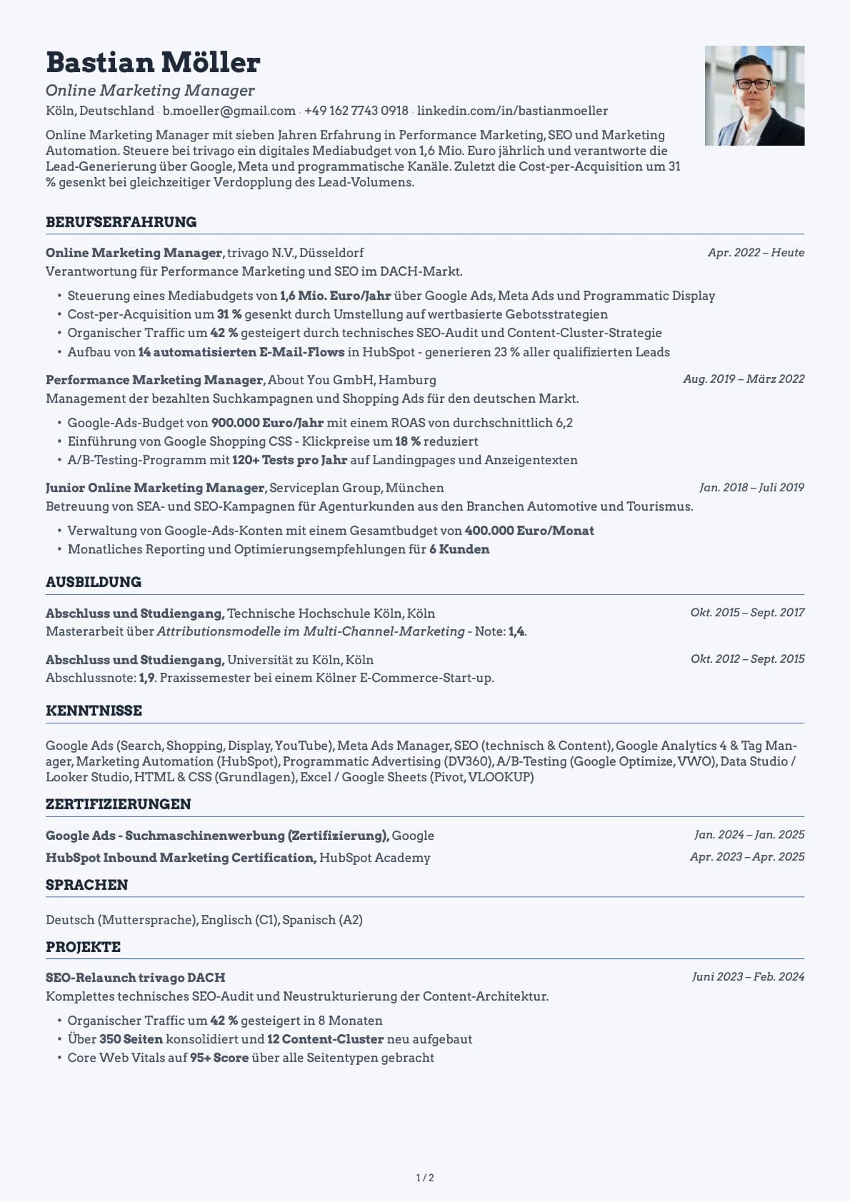 Online Marketing Manager resume example