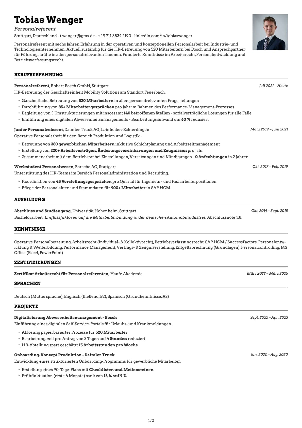 Personalreferent resume example