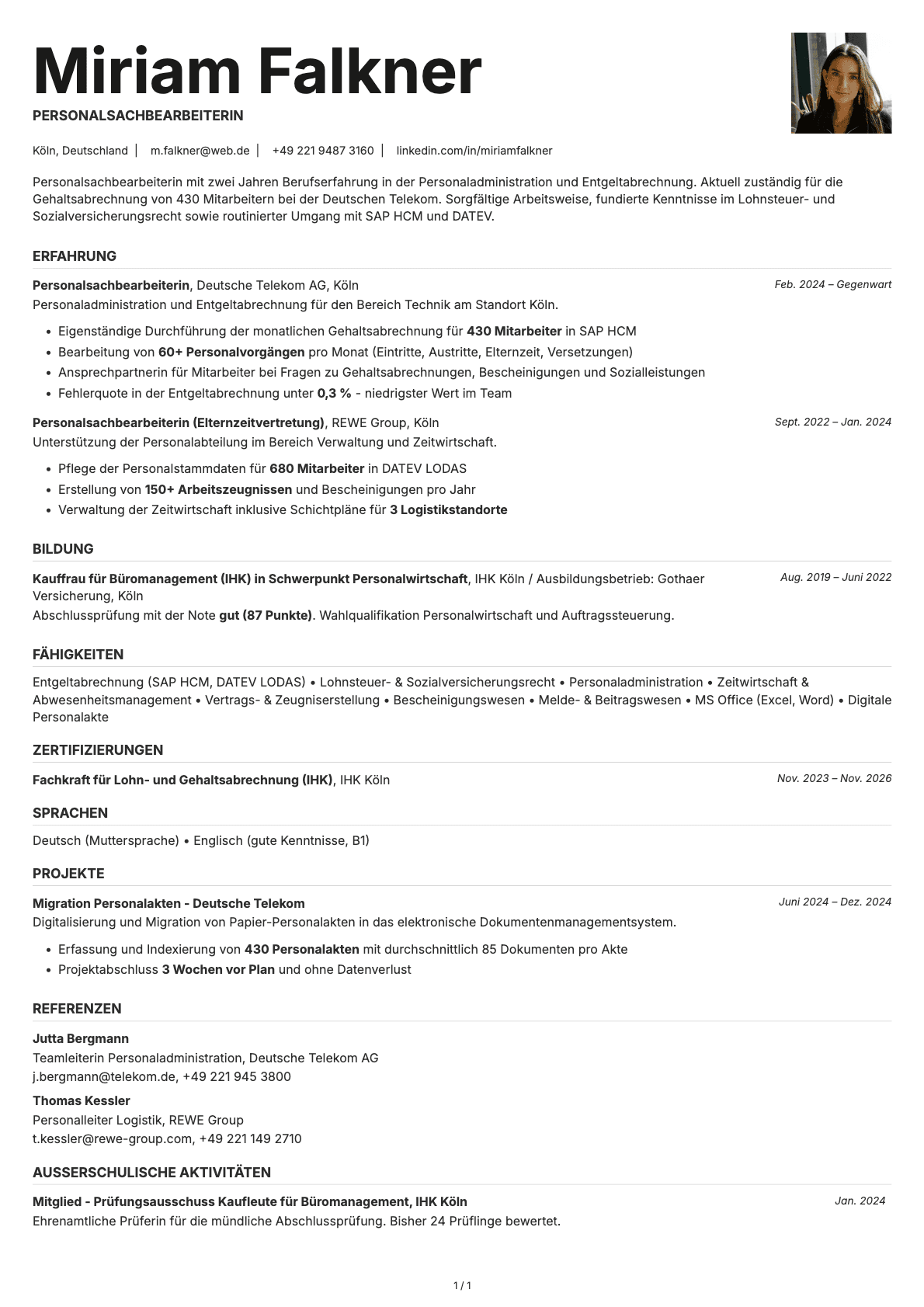 Personalsachbearbeiter resume example