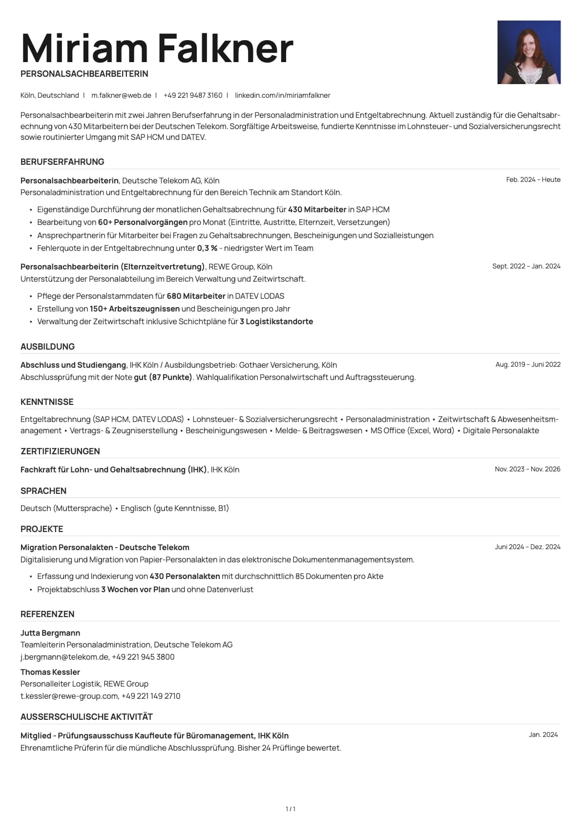 Personalsachbearbeiter resume example