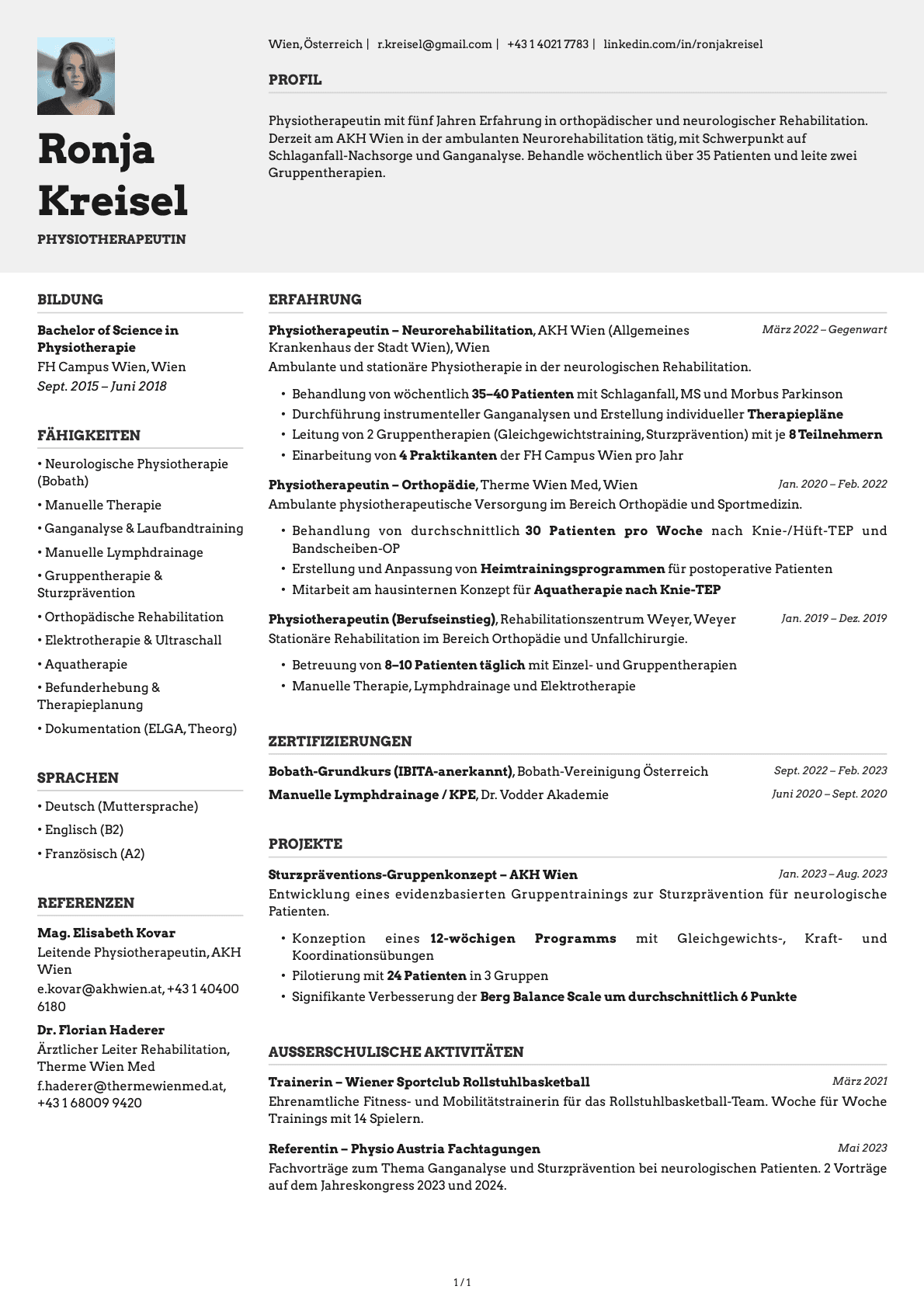 Physiotherapeut resume example