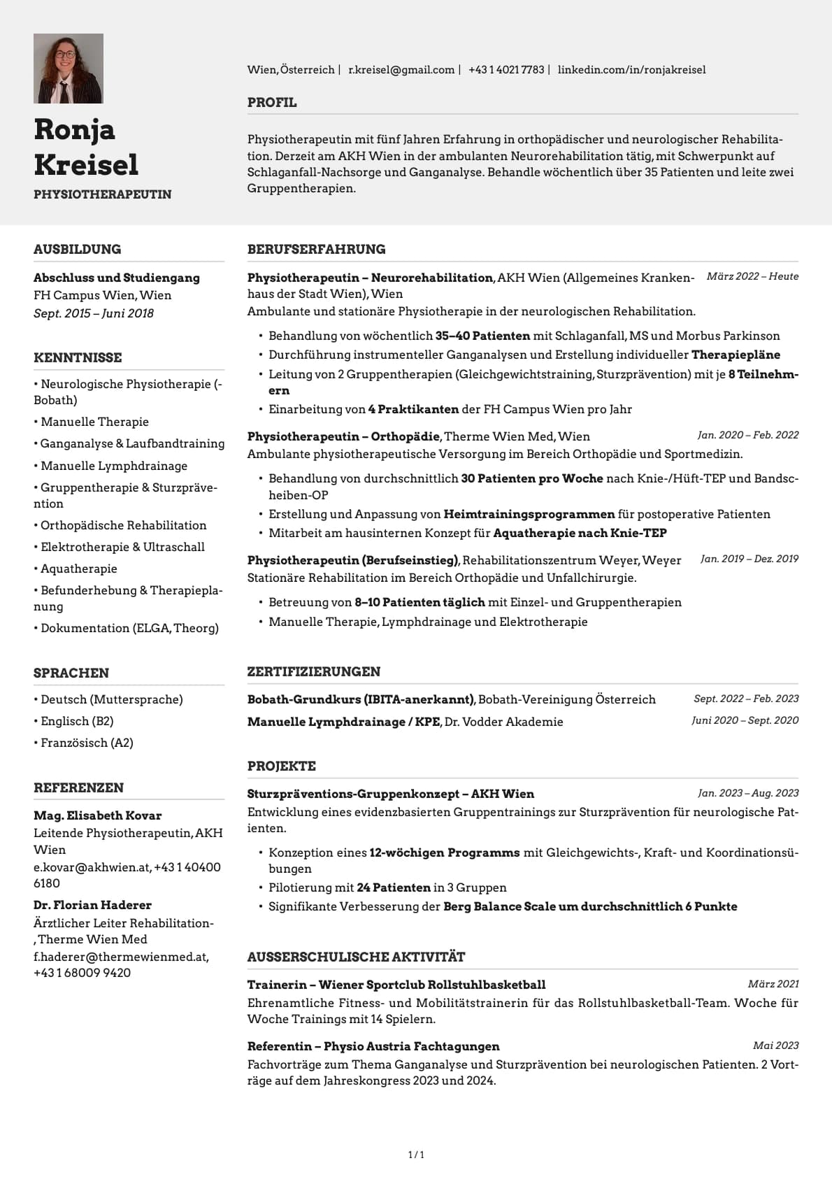 Physiotherapeut resume example