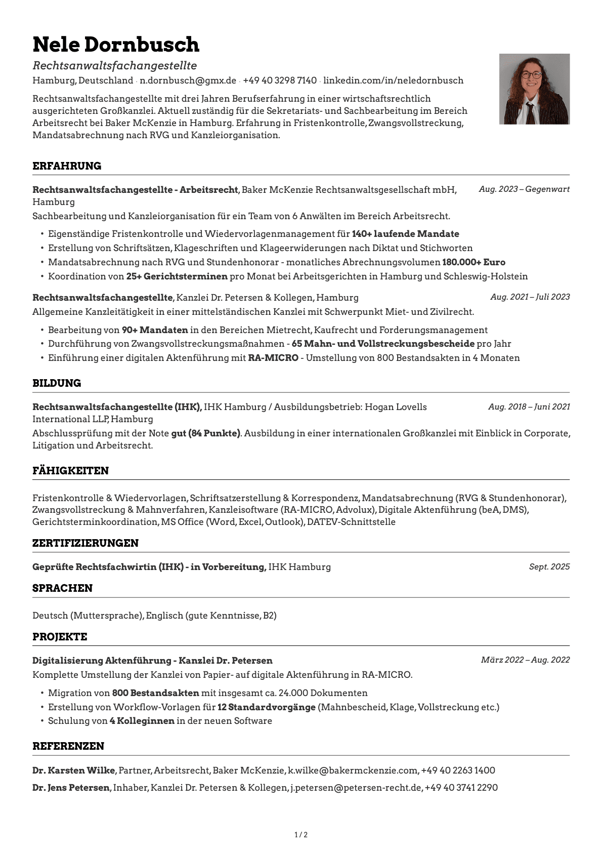 Rechtsanwaltsfachangestellte resume example