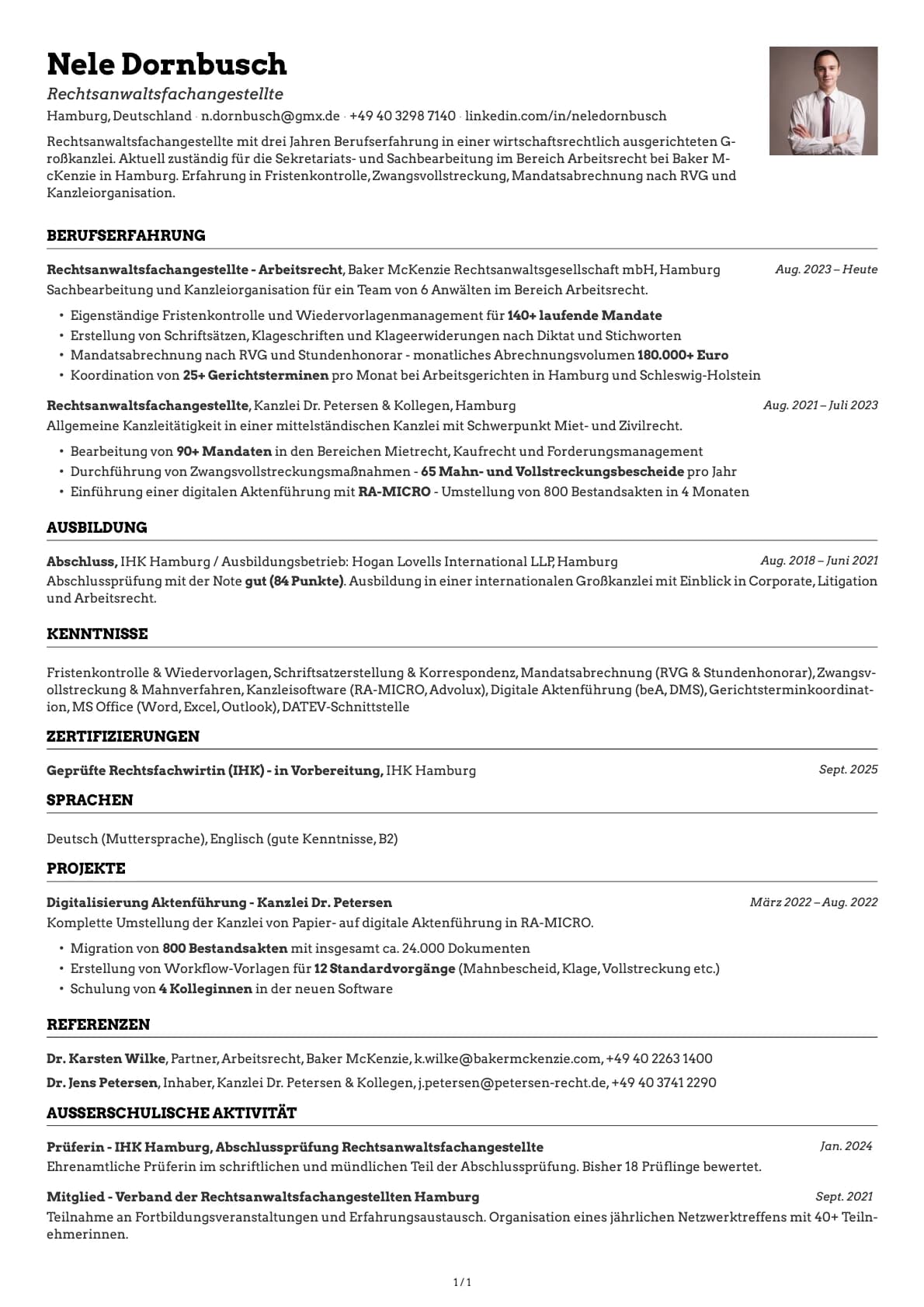 Rechtsanwaltsfachangestellte resume example