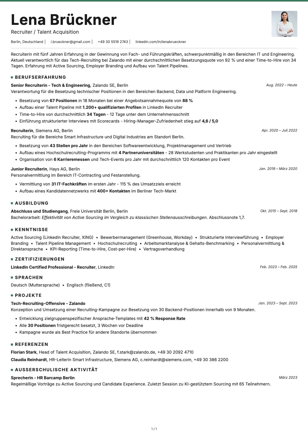 Recruiter / Talent Acquisition resume example