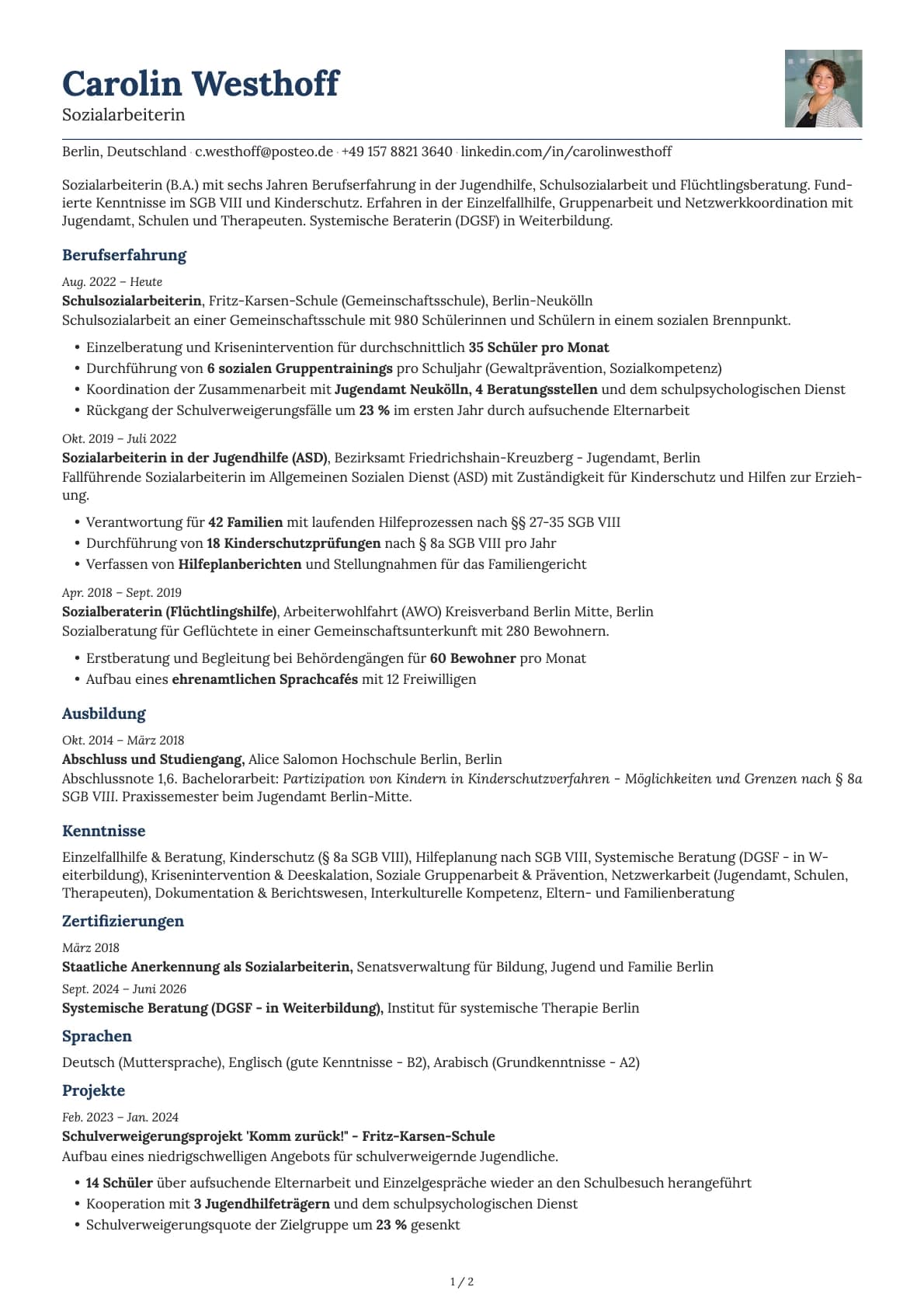 Sozialarbeiter resume example