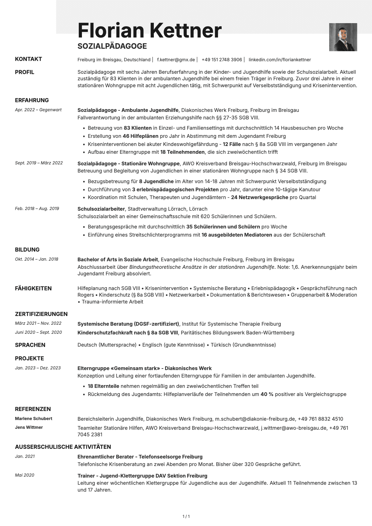 Sozialpädagoge resume example
