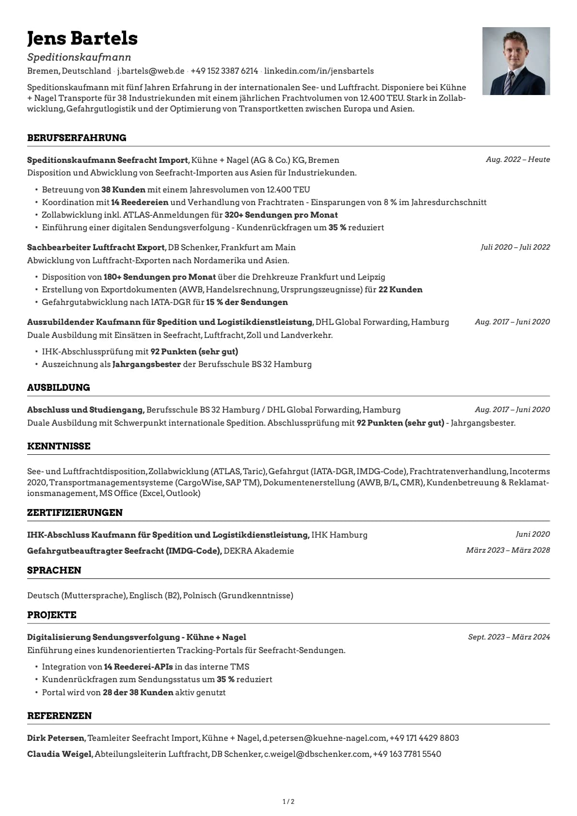 Speditionskaufmann resume example