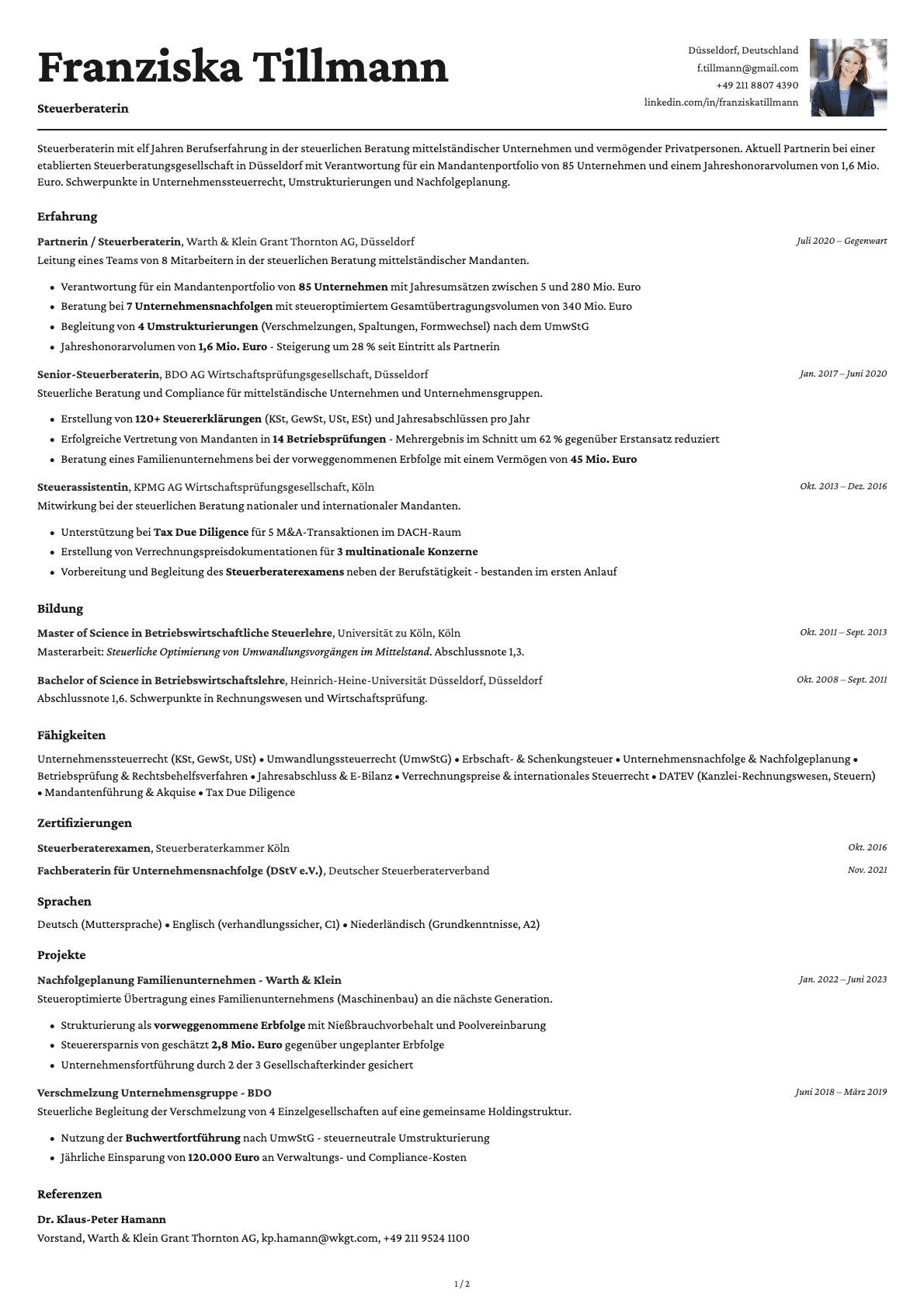 Steuerberater resume example