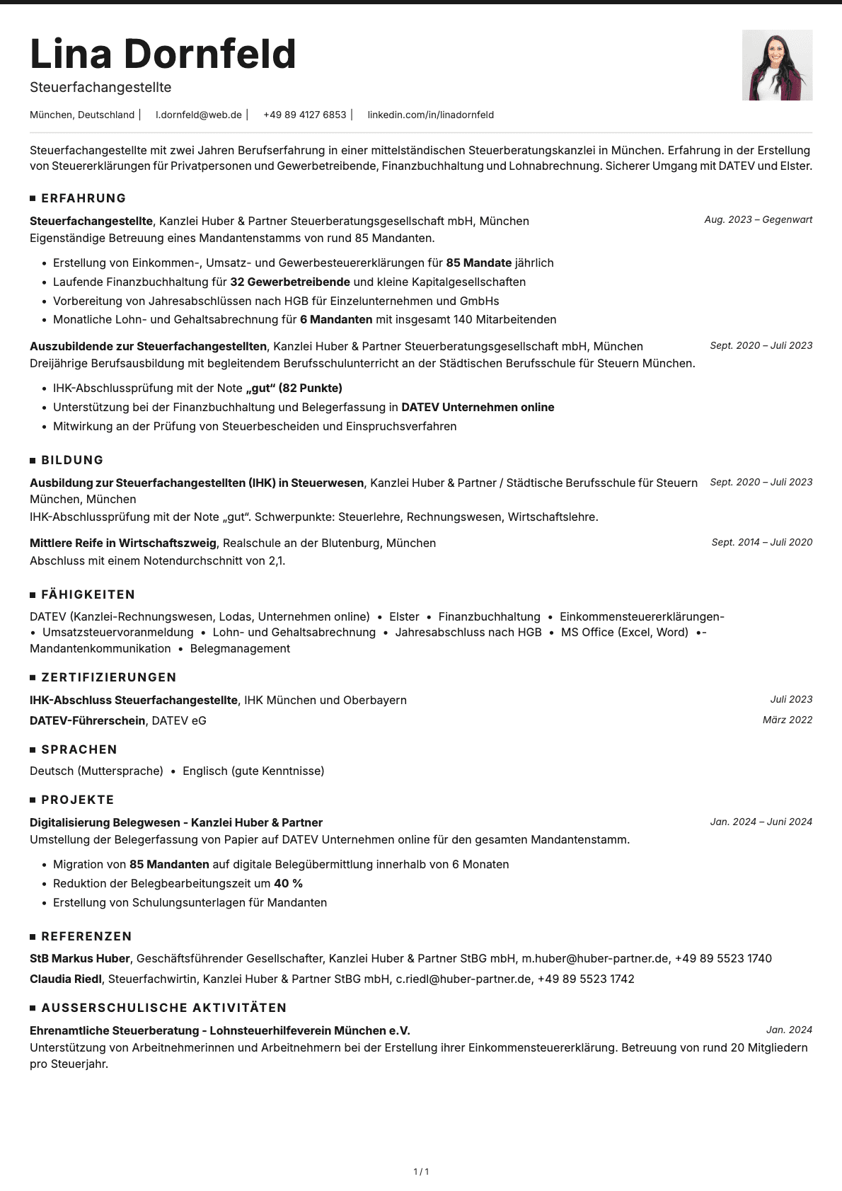 Steuerfachangestellte resume example