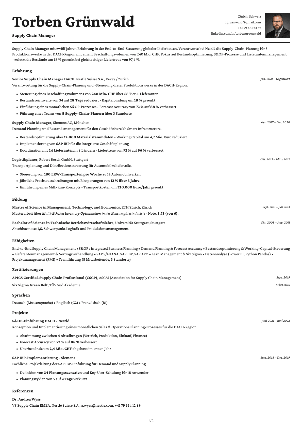 Supply Chain Manager resume example