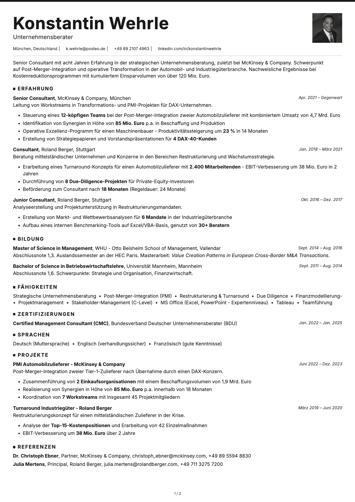 Unternehmensberater resume example