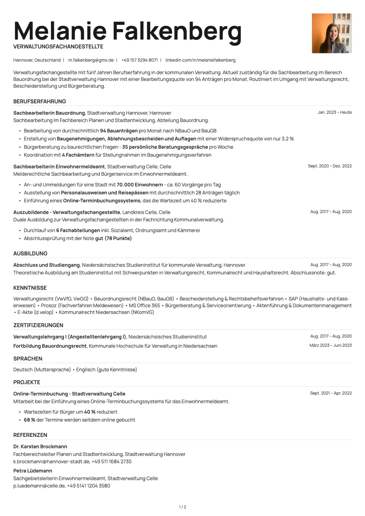 Verwaltungsfachangestellte resume example
