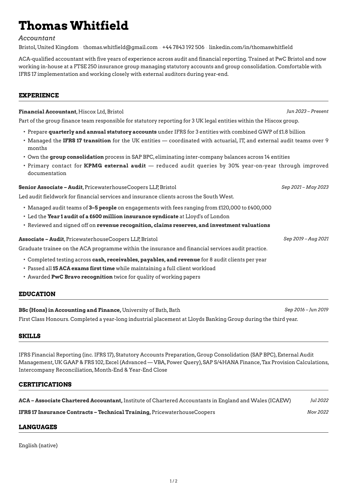 Accountant resume example
