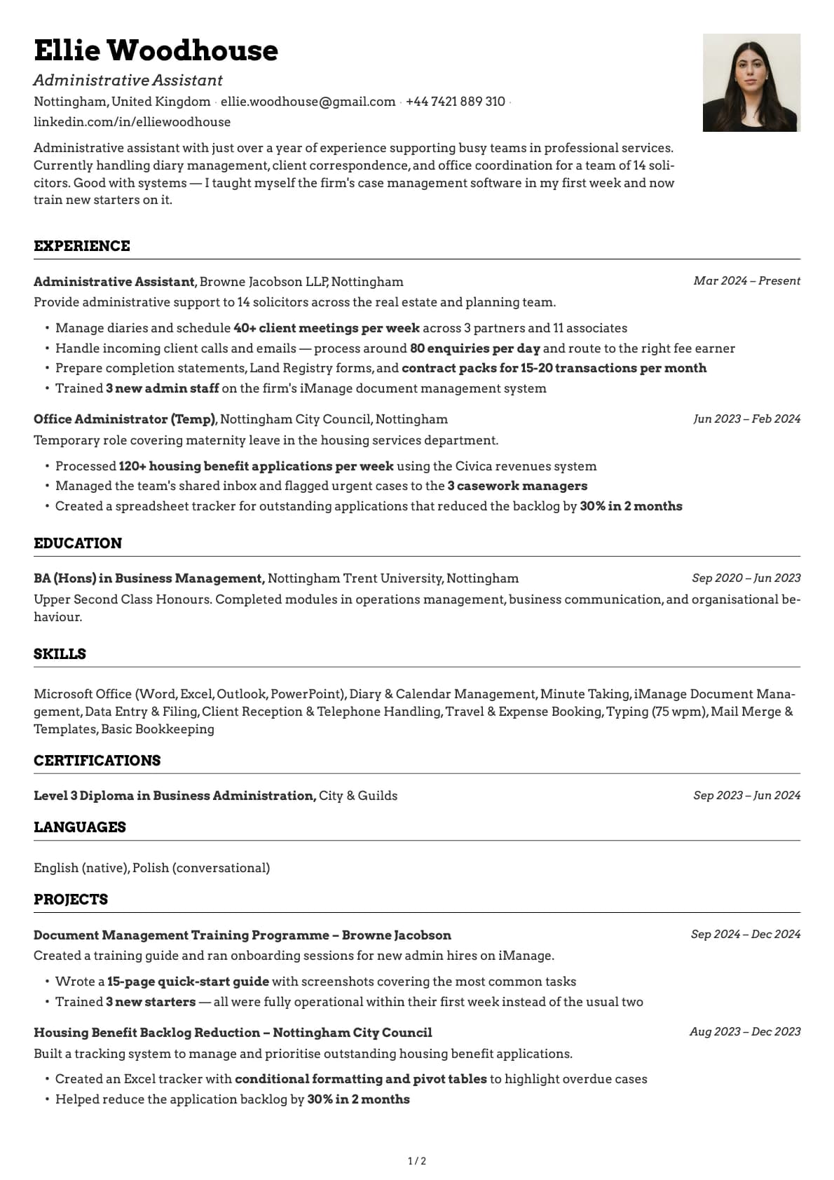 Administrative Assistant resume example